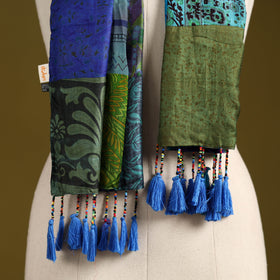 Multicolor - pure silk patchwork stole with tassels 11