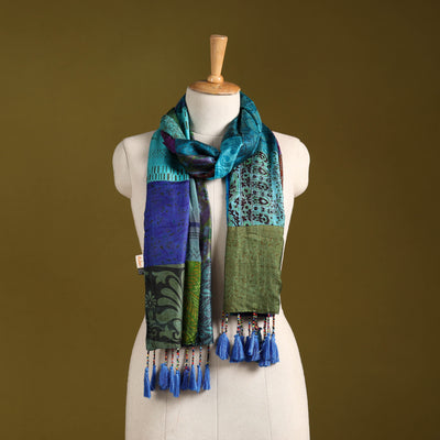 Multicolor - pure silk patchwork stole with tassels 11