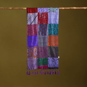 Multicolor - pure silk patchwork stole with tassels 12