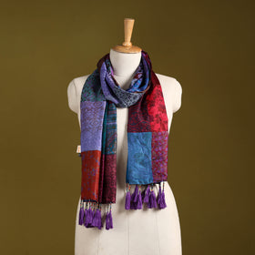 Multicolor - pure silk patchwork stole with tassels 12
