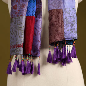 Multicolor - pure silk patchwork stole with tassels 17