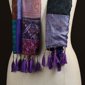 Pure silk patchwork stole with tassels 21 - handcrafted