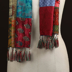 Pure silk patchwork stole with tassels 22 - handcrafted