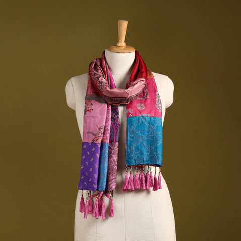 Multicolor - pure silk patchwork stole with tassels 26