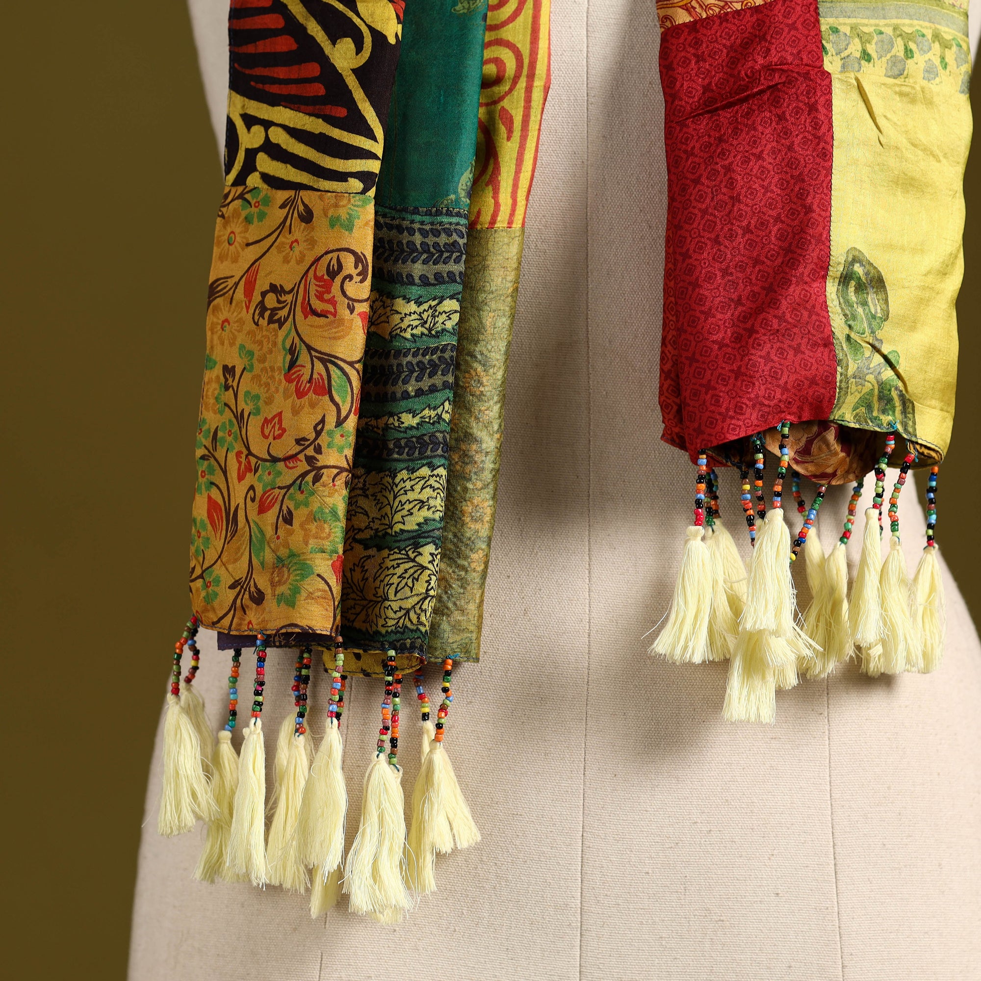 Multicolor - pure silk patchwork stole with tassels 28