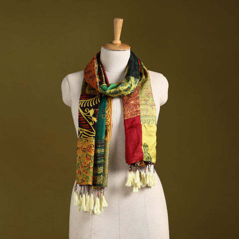 Multicolor - pure silk patchwork stole with tassels 28