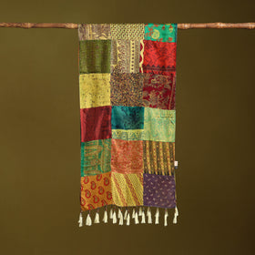 Multicolor - pure silk patchwork stole with tassels 28