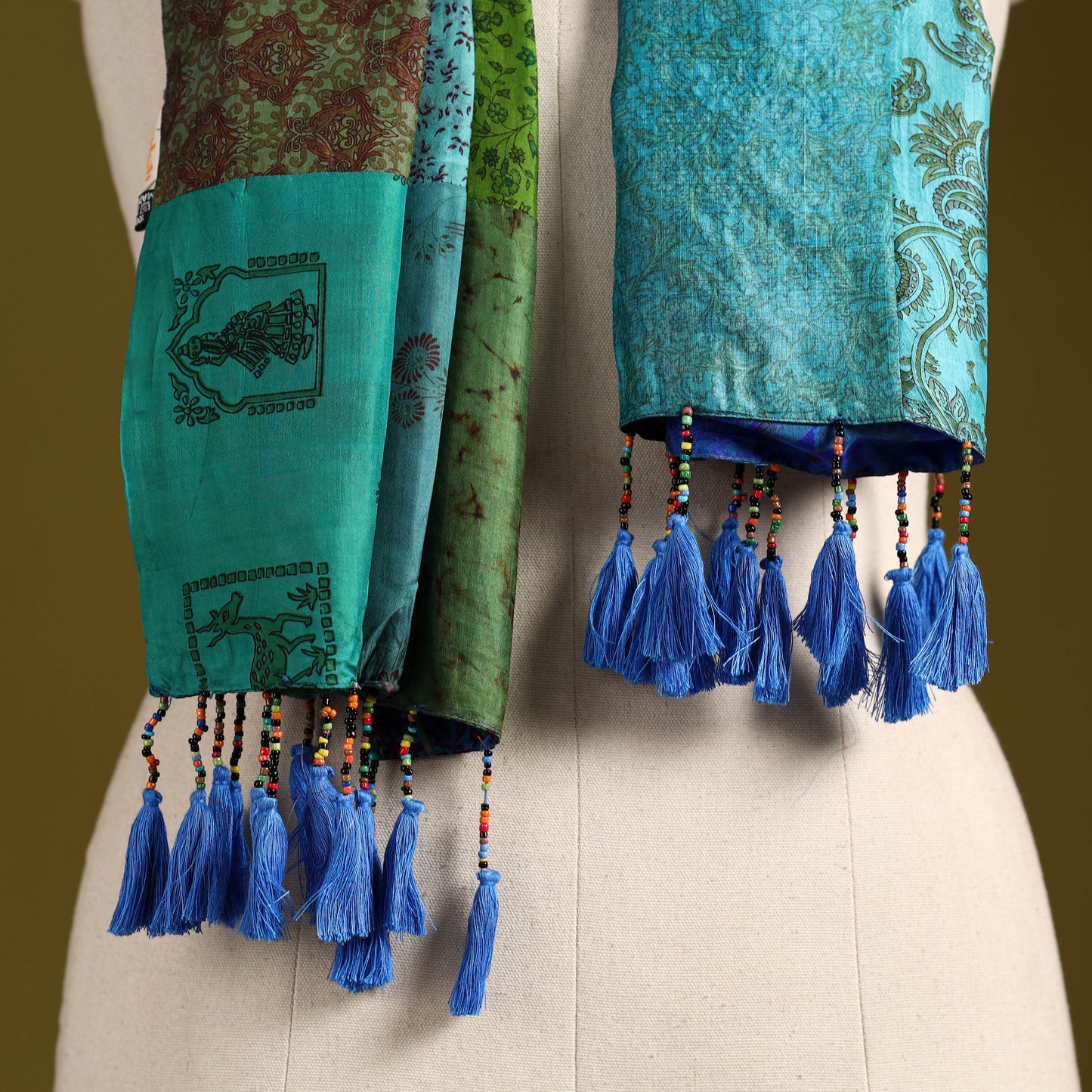 Multicolor - pure silk patchwork stole with tassels 29
