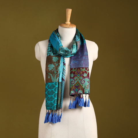 Multicolor - pure silk patchwork stole with tassels 30