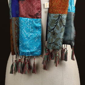 Pure silk patchwork stole with tassels 30 - handcrafted