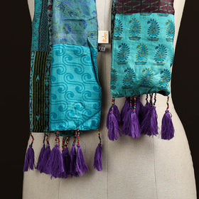 Pure silk patchwork stole with tassels 35 - handcrafted