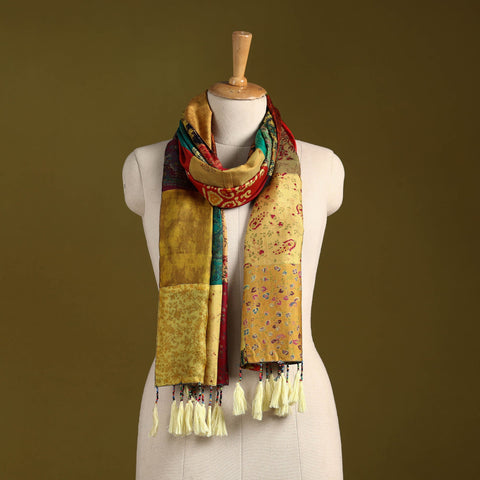 Multicolor - pure silk patchwork stole with tassels 39
