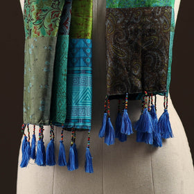 Multicolor - pure silk patchwork stole with tassels 48