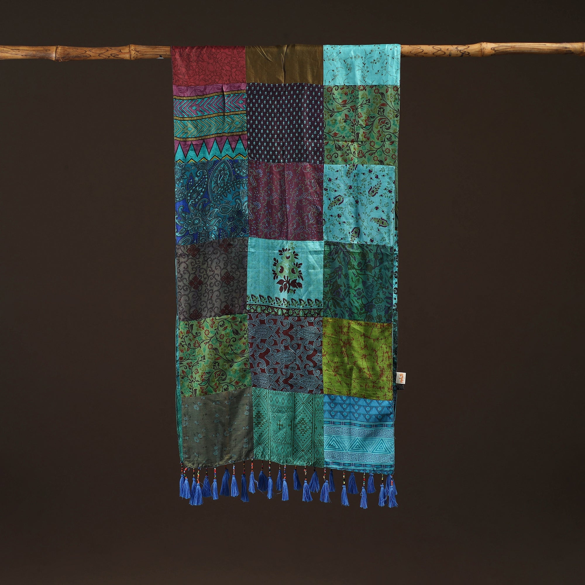 Multicolor - pure silk patchwork stole with tassels 48