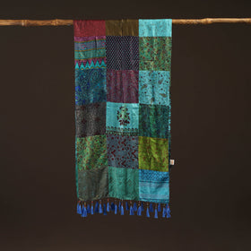 Multicolor - pure silk patchwork stole with tassels 48