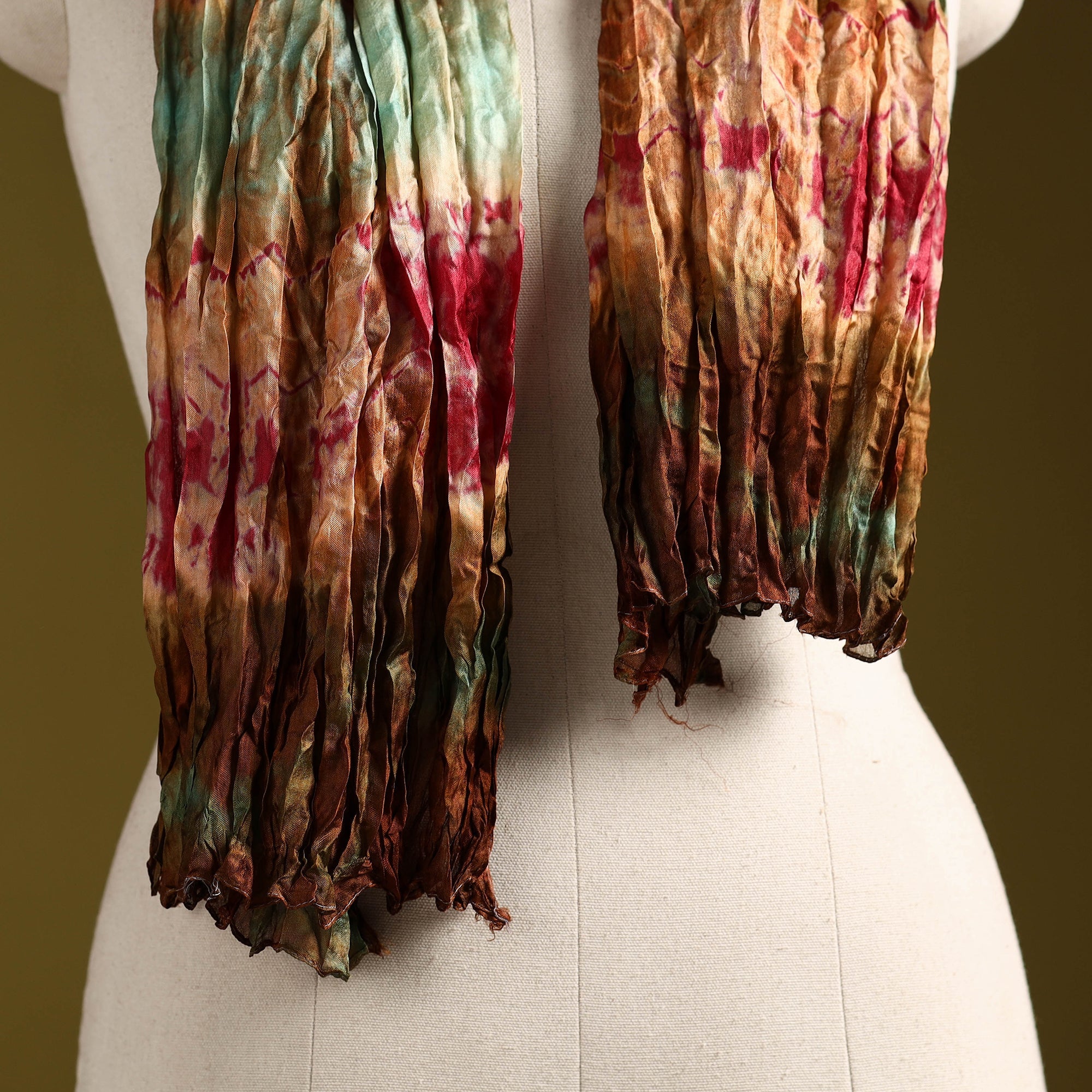 Multicolor - pure silk tie-dye shibori stole 114