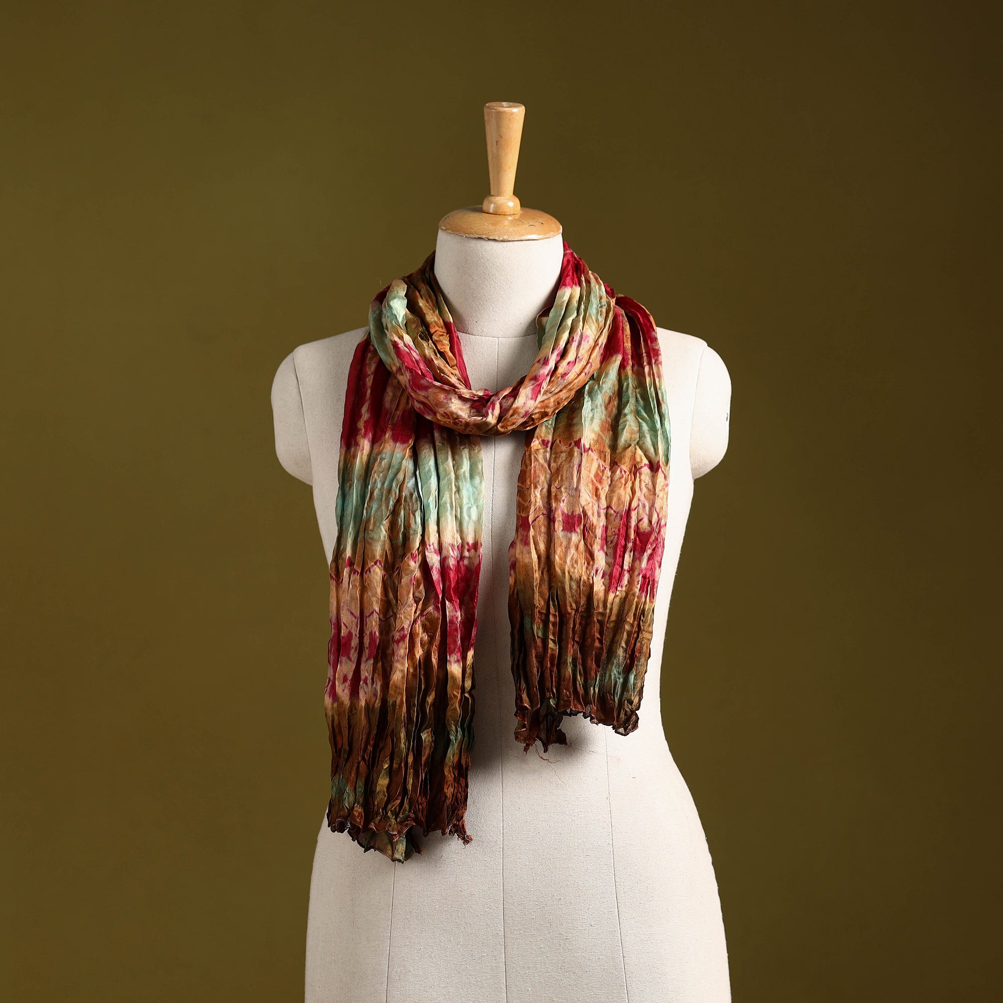 Multicolor - pure silk tie-dye shibori stole 114