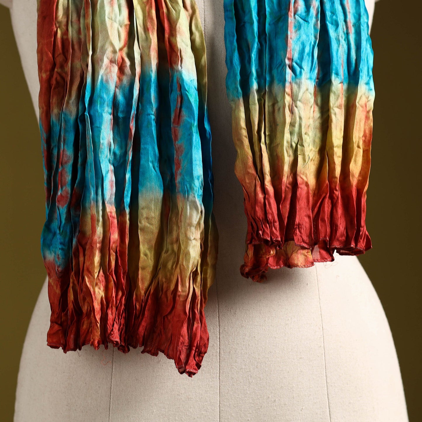 Multicolor - pure silk tie-dye shibori stole 115