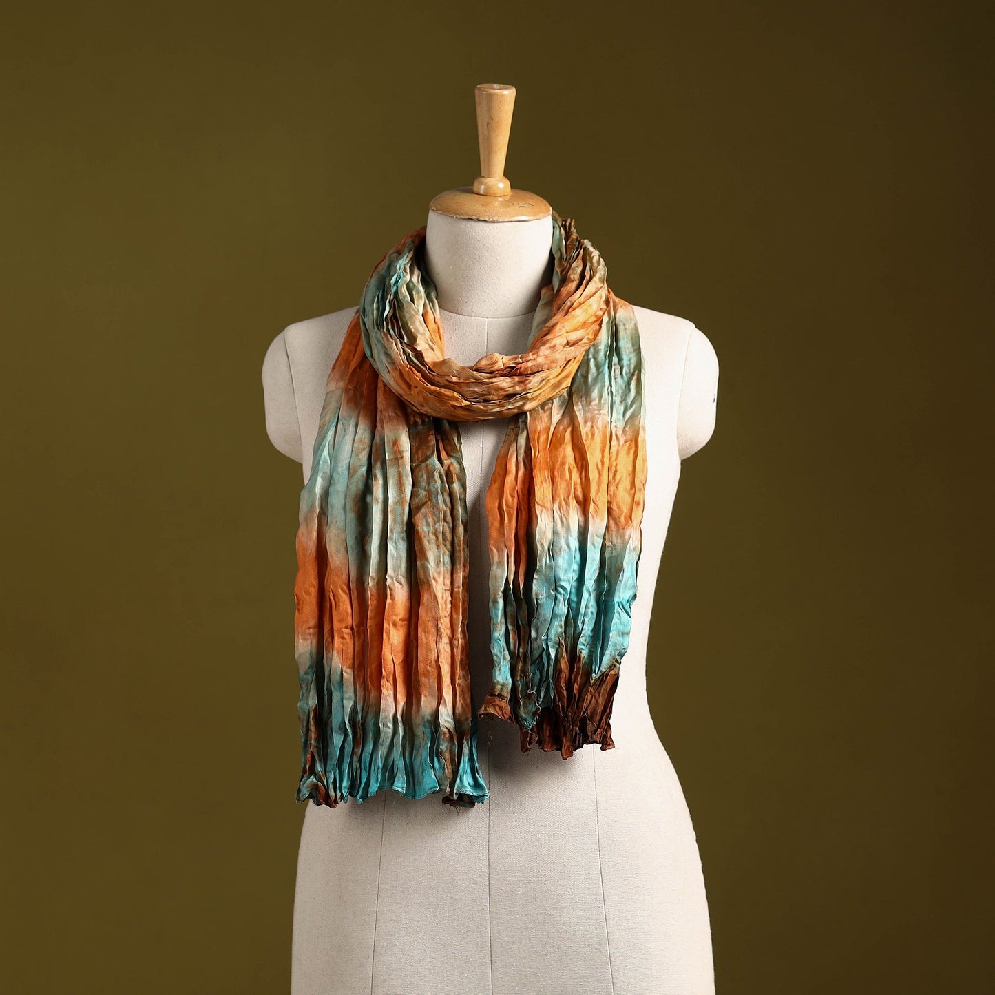 Multicolor - pure silk tie-dye shibori stole 116