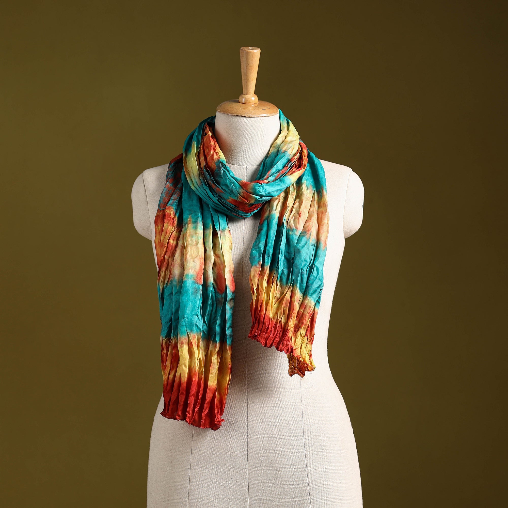 Multicolor - pure silk tie-dye shibori stole 117