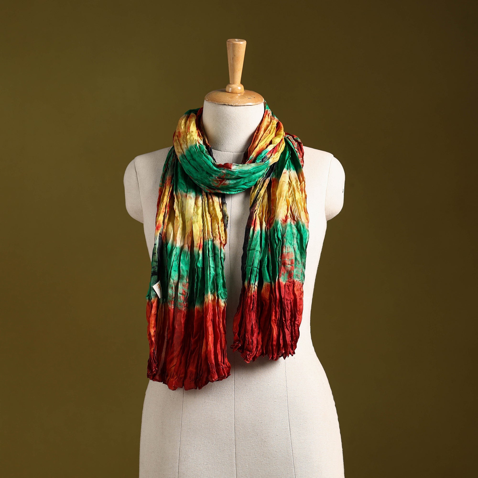 Multicolor - pure silk tie-dye shibori stole 121