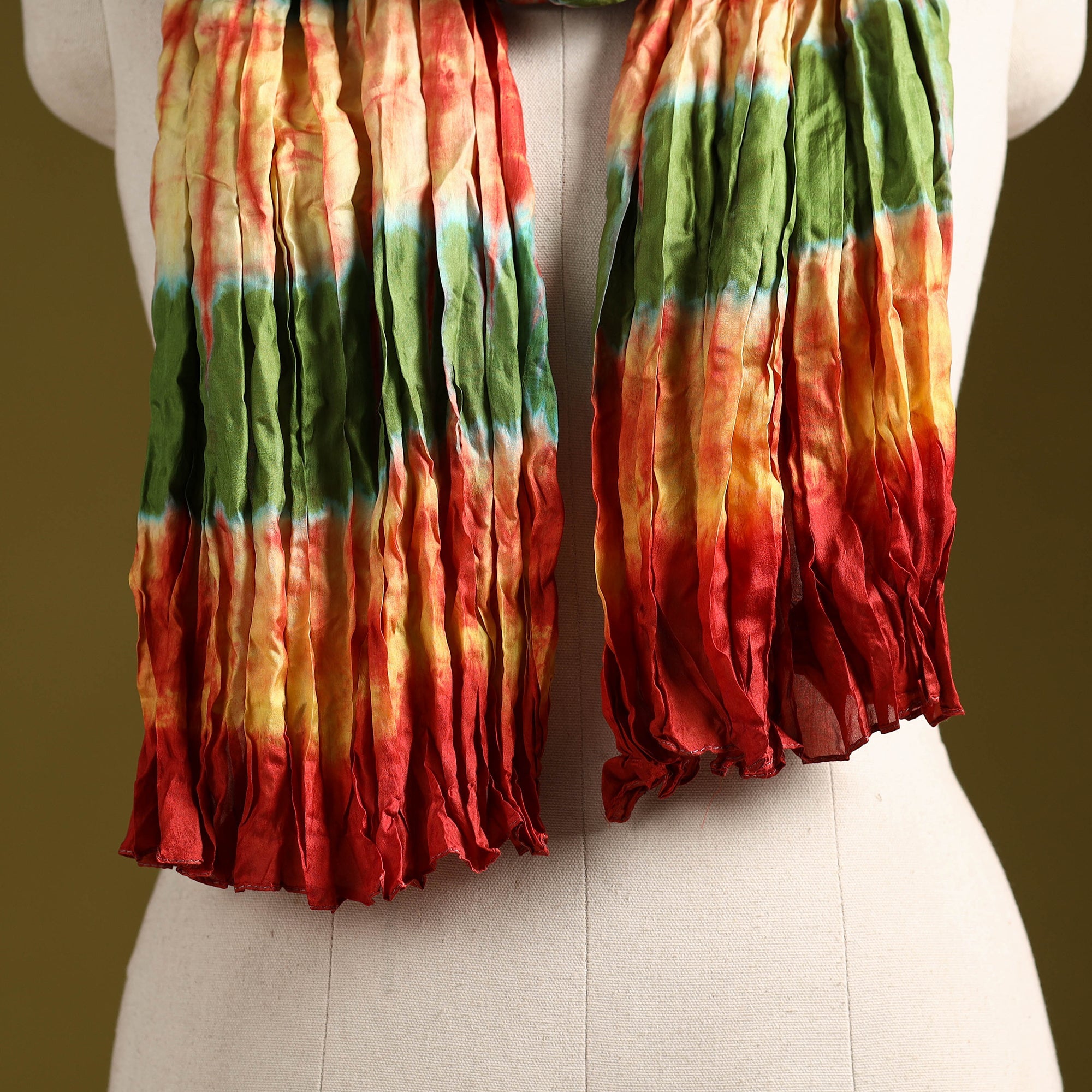 Multicolor - pure silk tie-dye shibori stole 124