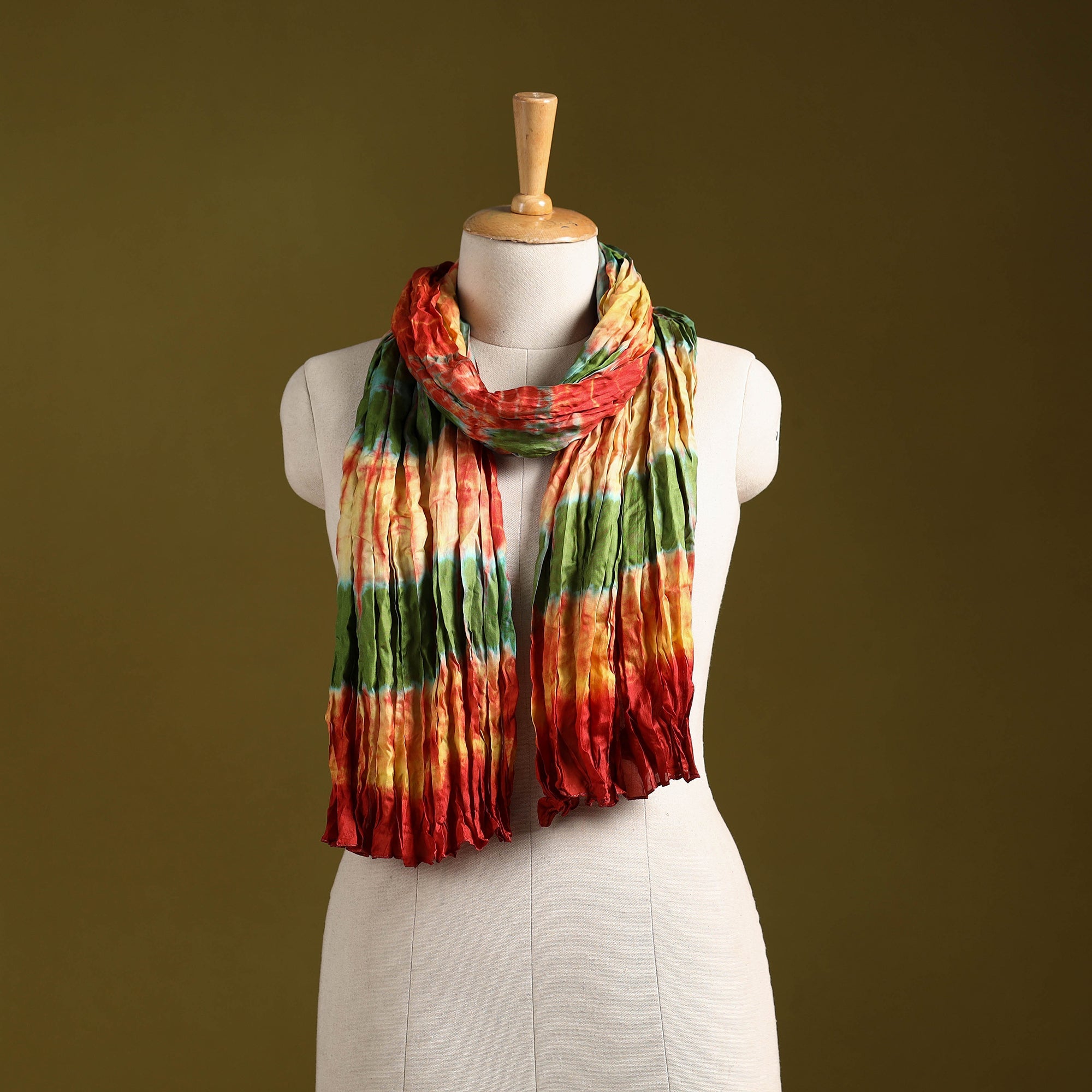 Multicolor - pure silk tie-dye shibori stole 124