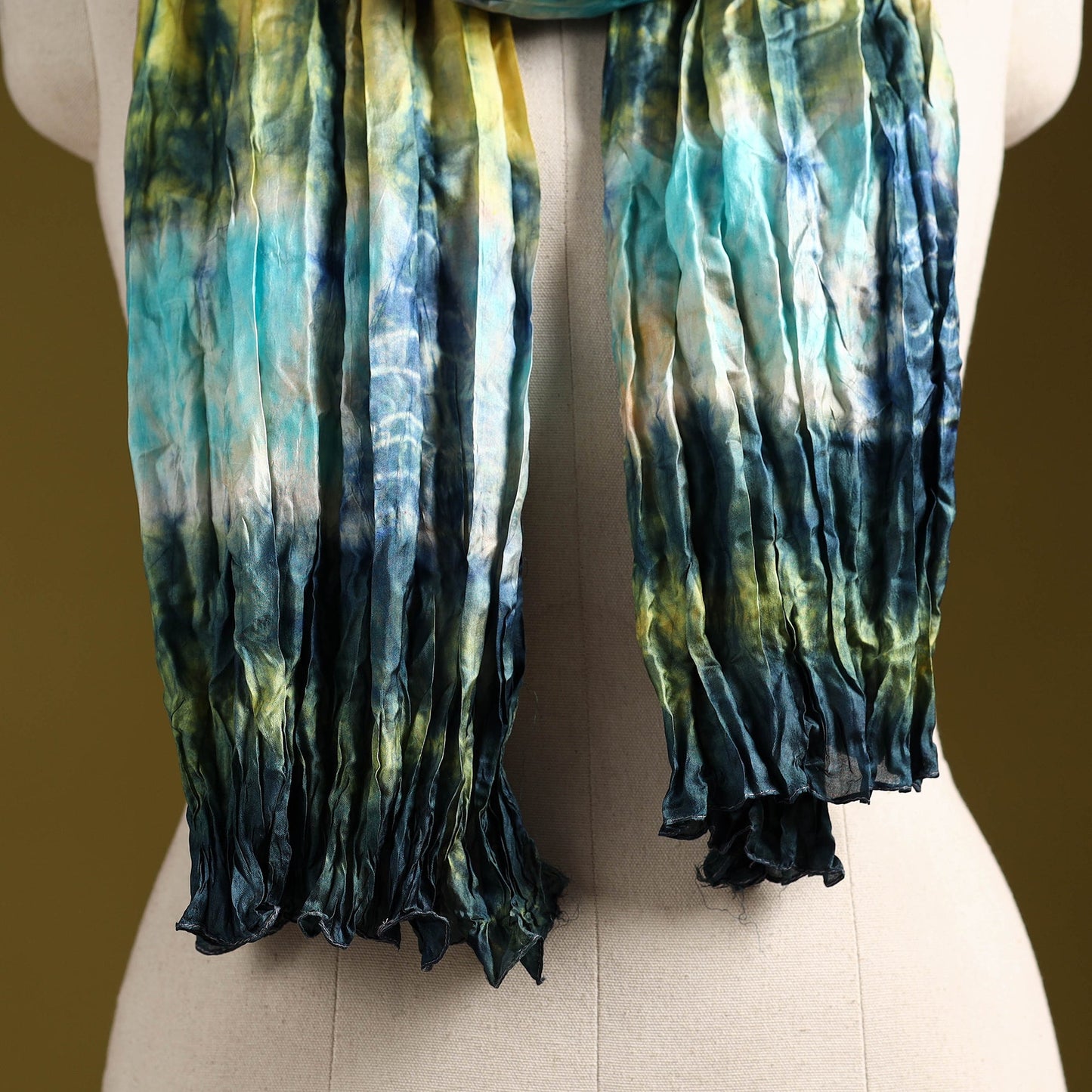 Multicolor - pure silk tie-dye shibori stole 129