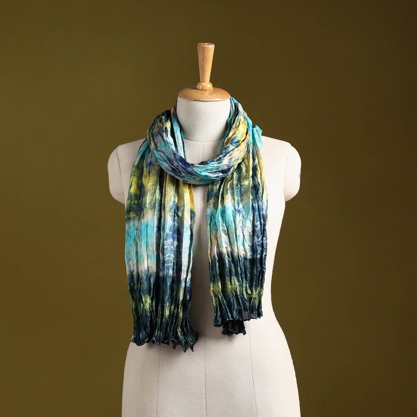 Multicolor - pure silk tie-dye shibori stole 129