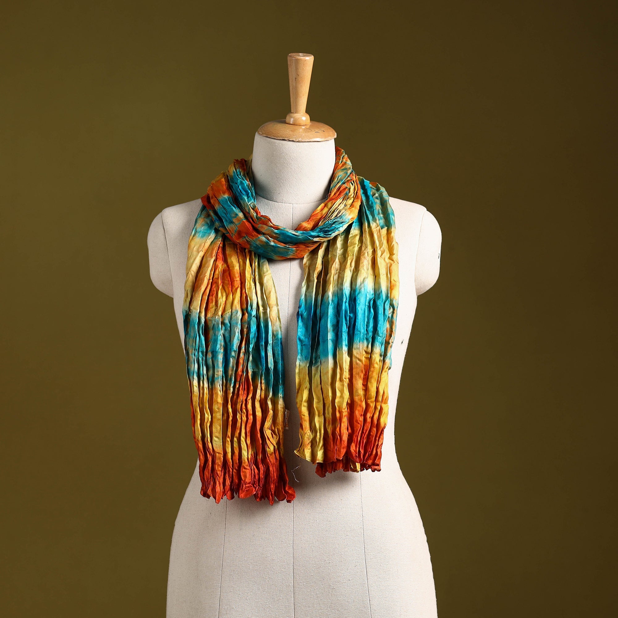 Multicolor - pure silk tie-dye shibori stole 135