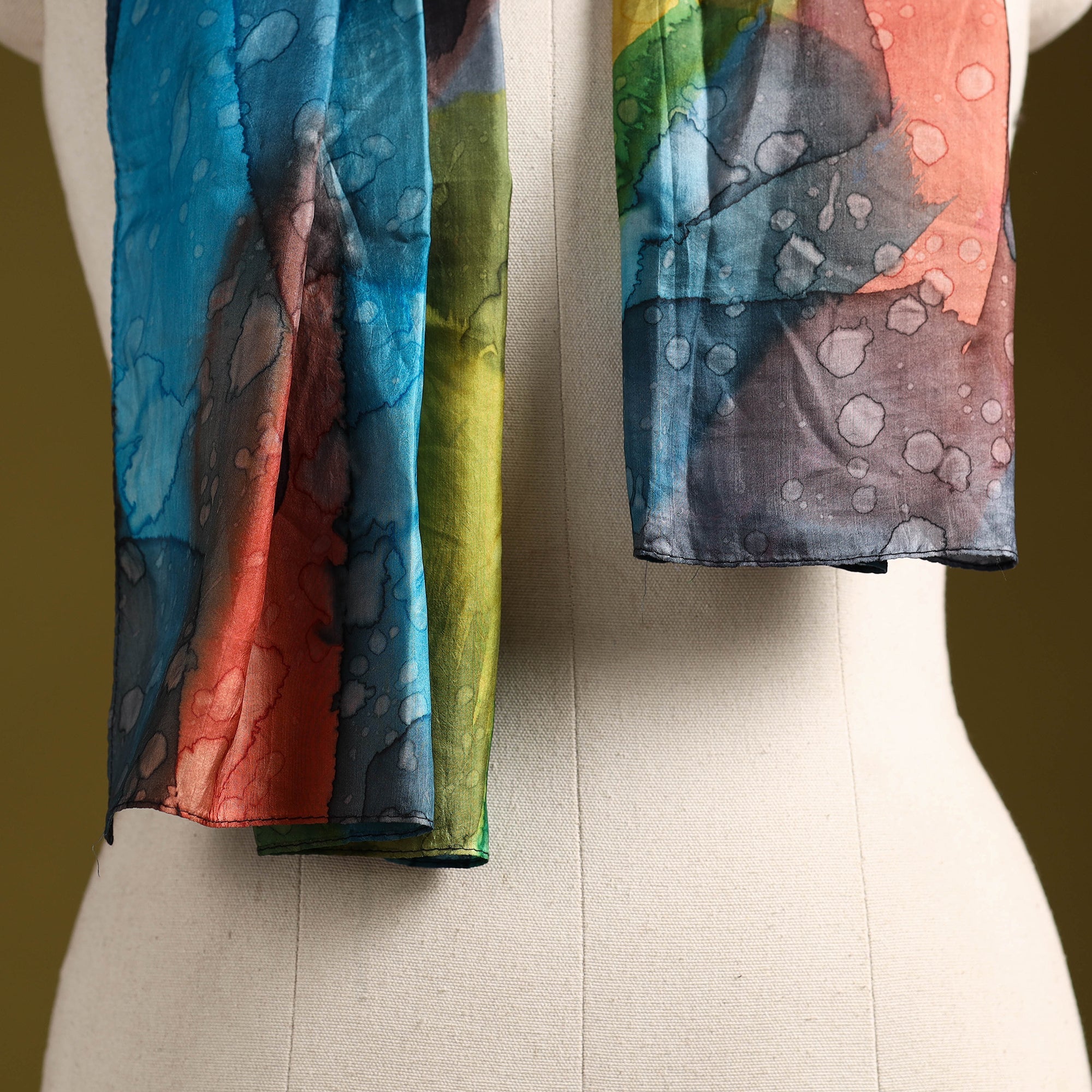 Multicolor - pure silk tie-dye stole 52 - handcrafted