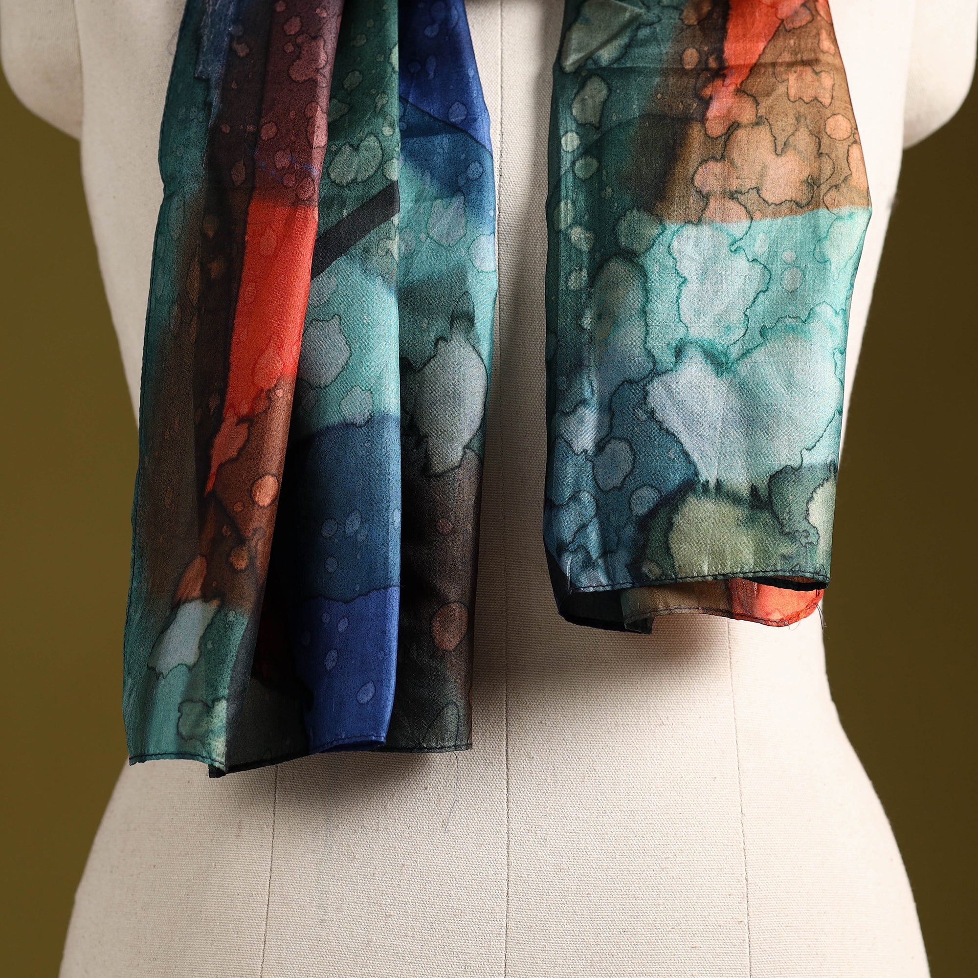 Multicolor - pure silk tie-dye stole 53 - handcrafted