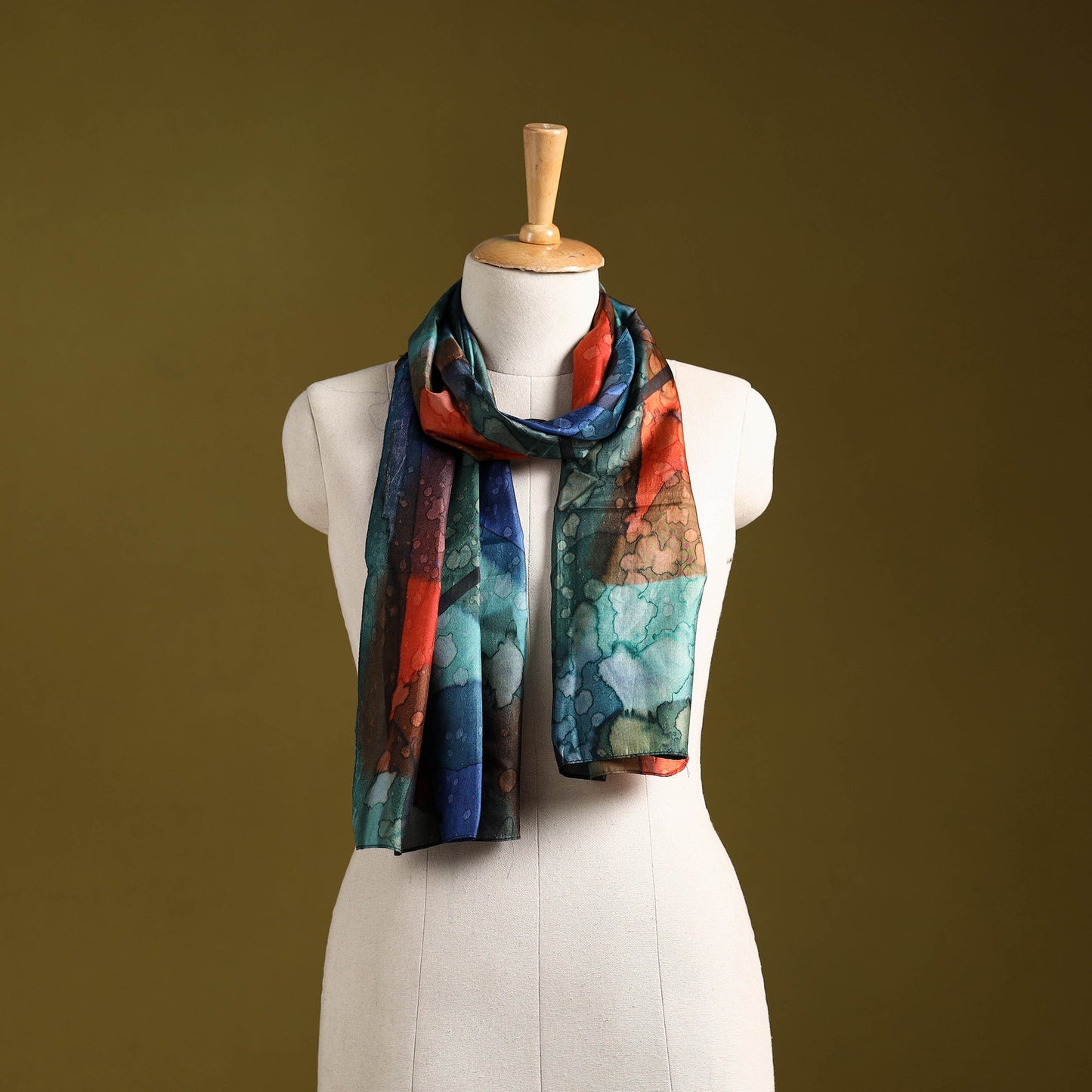 Multicolor - pure silk tie-dye stole 53 - handcrafted