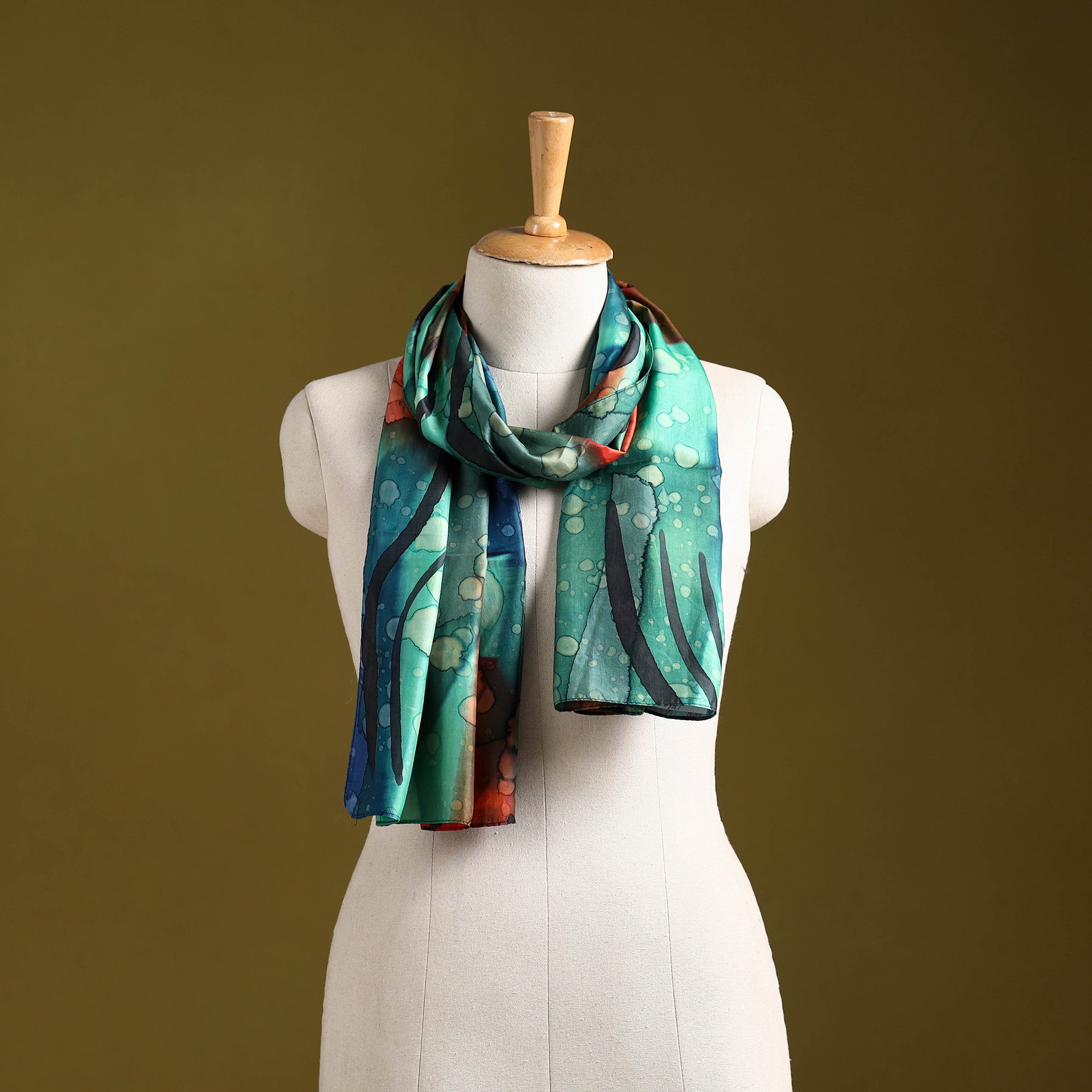 Multicolor - pure silk tie-dye stole 56 - handcrafted