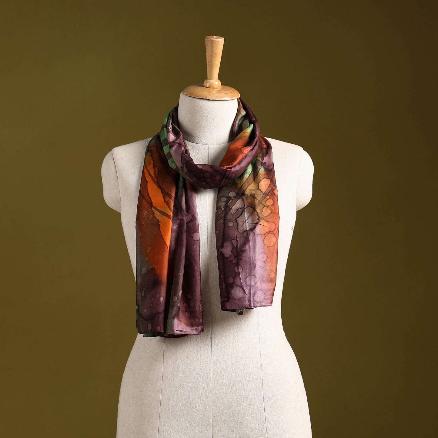 Multicolor - pure silk tie-dye stole 68 - handcrafted