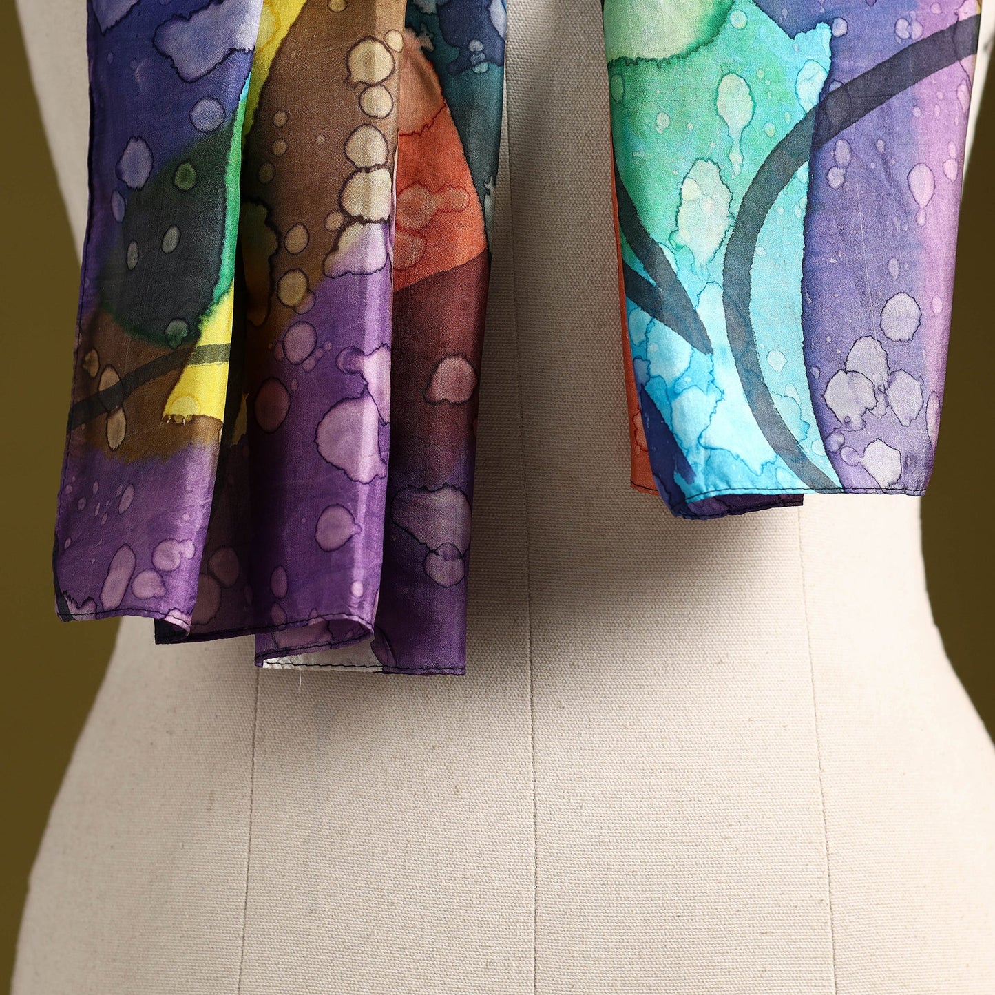 Multicolor - pure silk tie-dye stole 69 - handcrafted