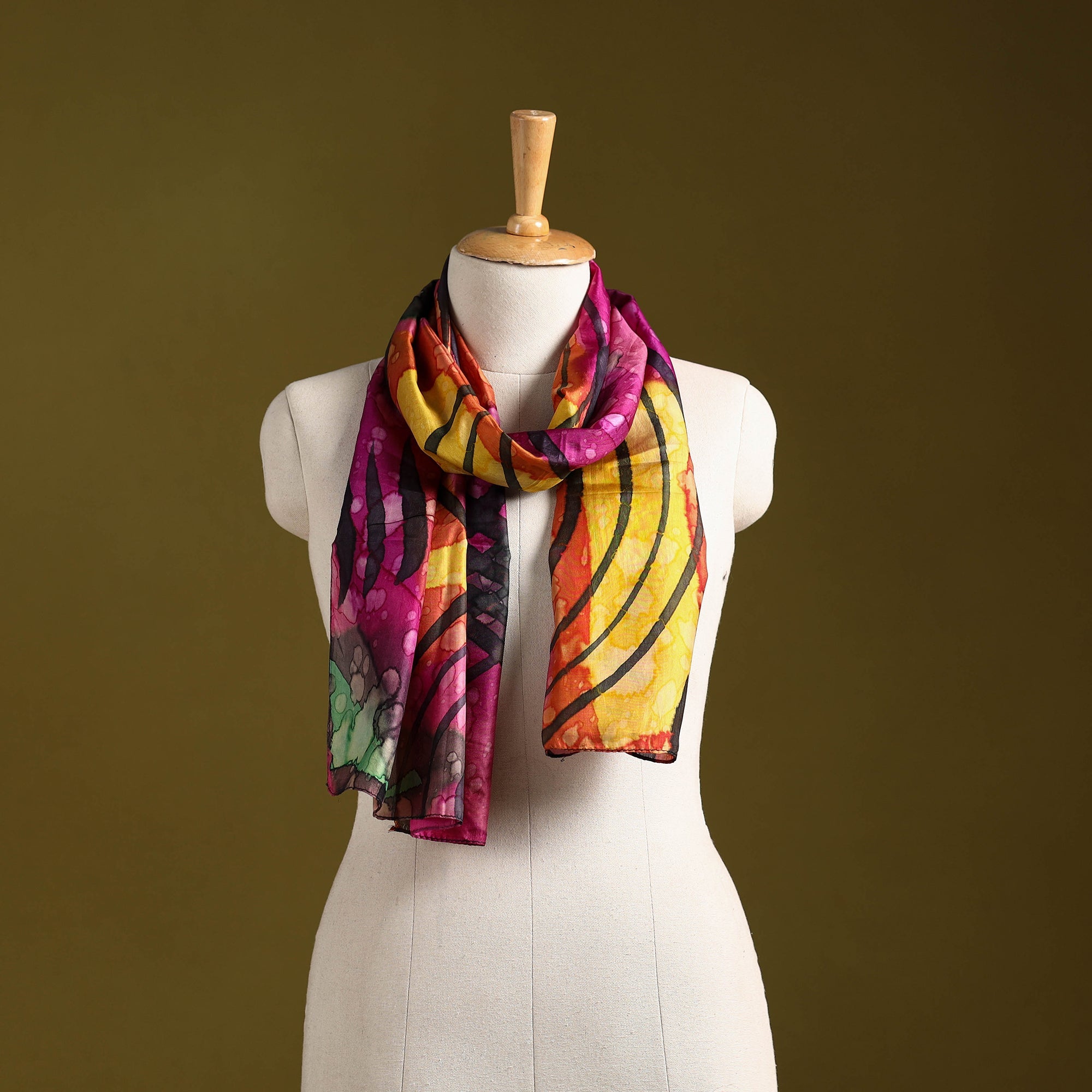 Multicolor - pure silk tie-dye stole 71 - handcrafted