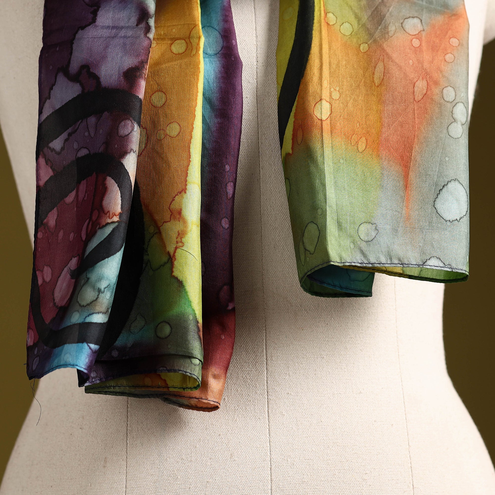 Multicolor - pure silk tie-dye stole 73 - handcrafted