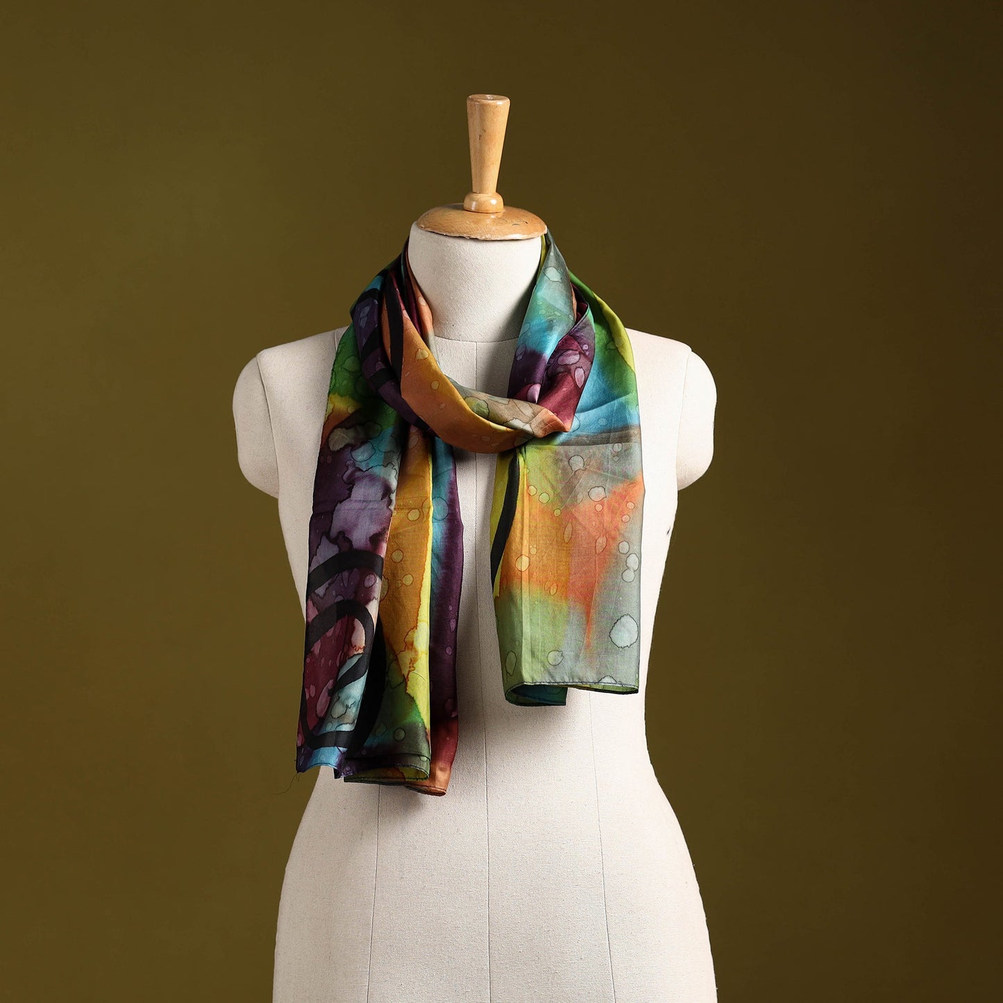 Multicolor - pure silk tie-dye stole 73 - handcrafted