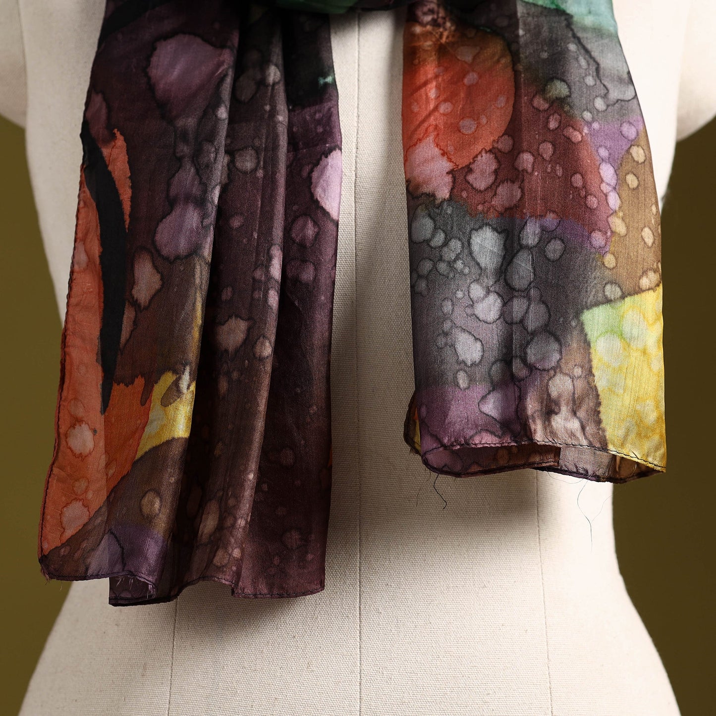 Multicolor - pure silk tie-dye stole 74 - handcrafted