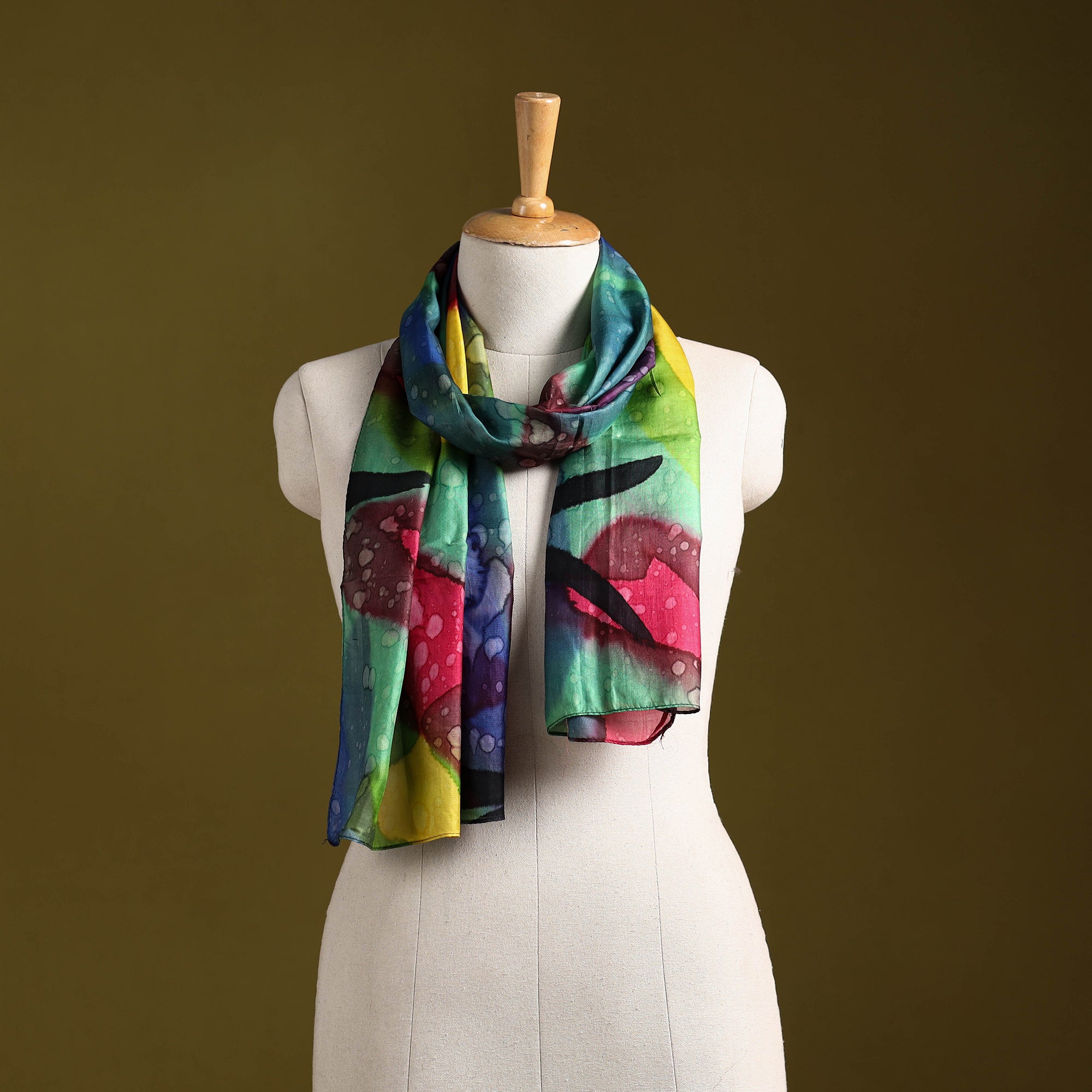 Multicolor - pure silk tie-dye stole 76 - handcrafted