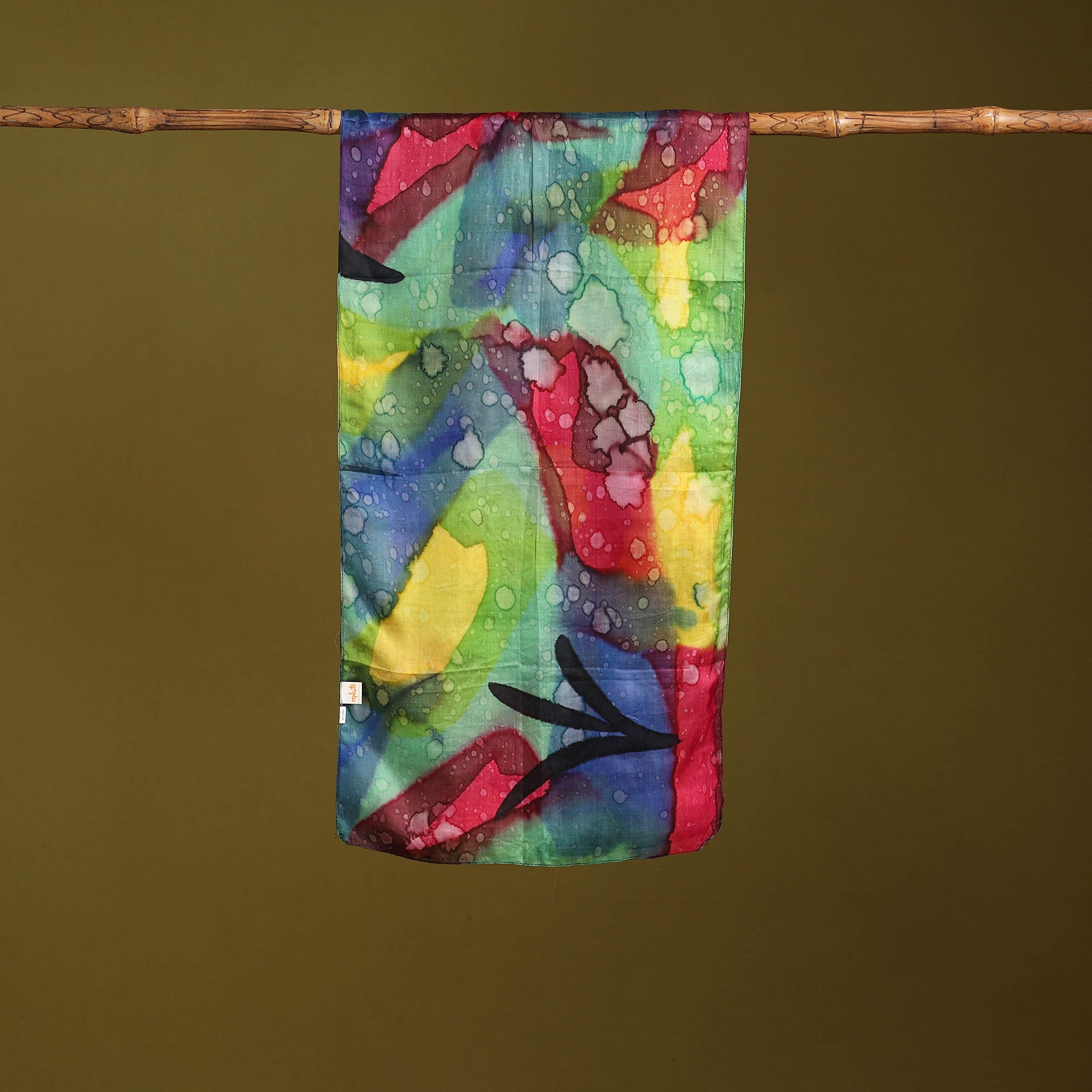 Multicolor - pure silk tie-dye stole 76 - handcrafted