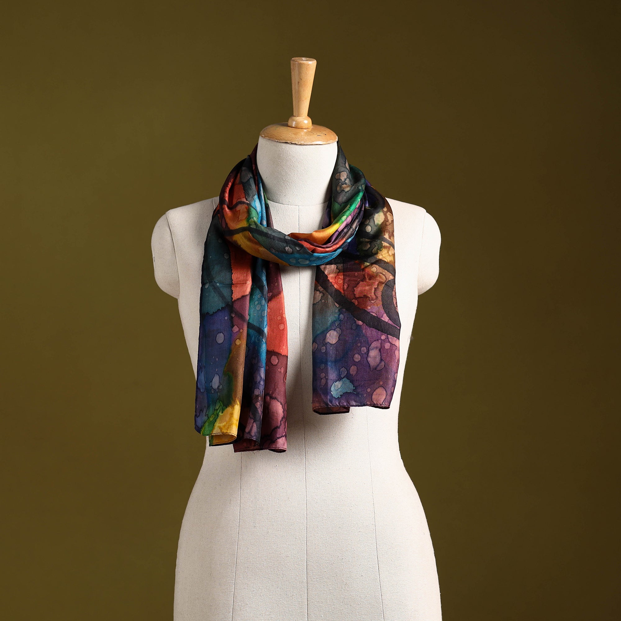 Multicolor - pure silk tie-dye stole 82 - handcrafted