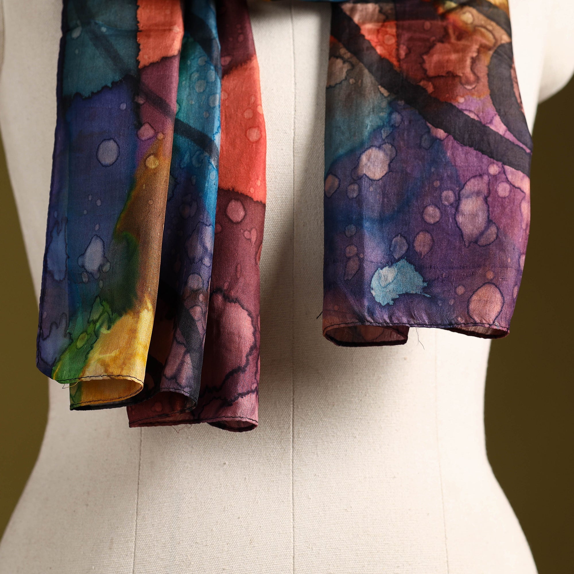 Multicolor - pure silk tie-dye stole 82 - handcrafted