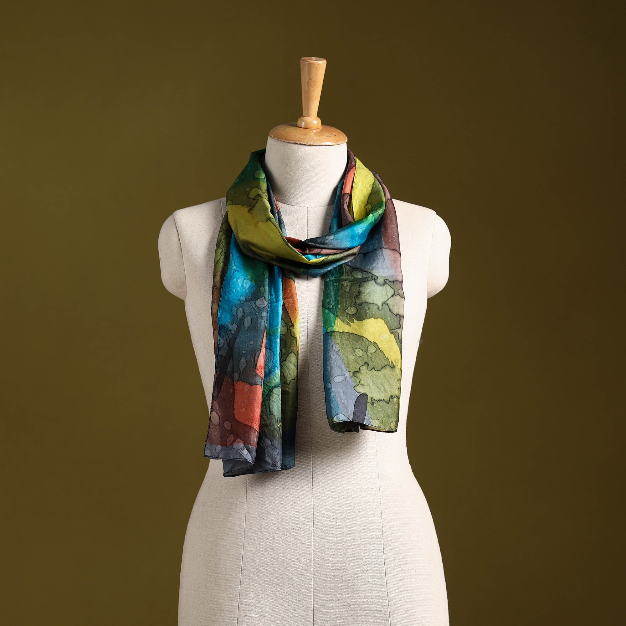 Multicolor - pure silk tie-dye stole 83 - handcrafted