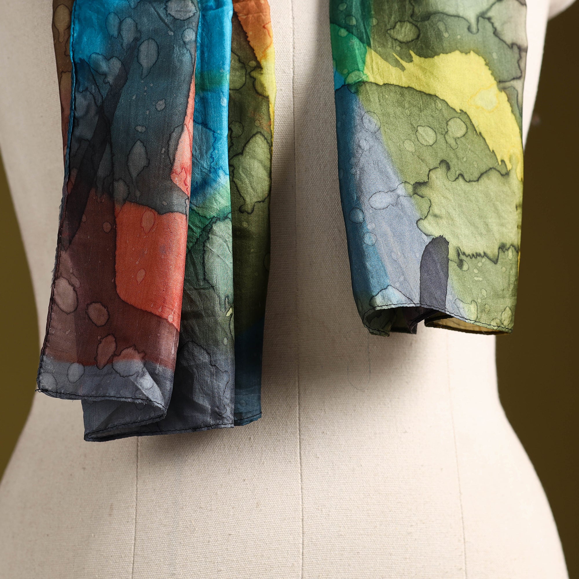 Multicolor - pure silk tie-dye stole 83 - handcrafted