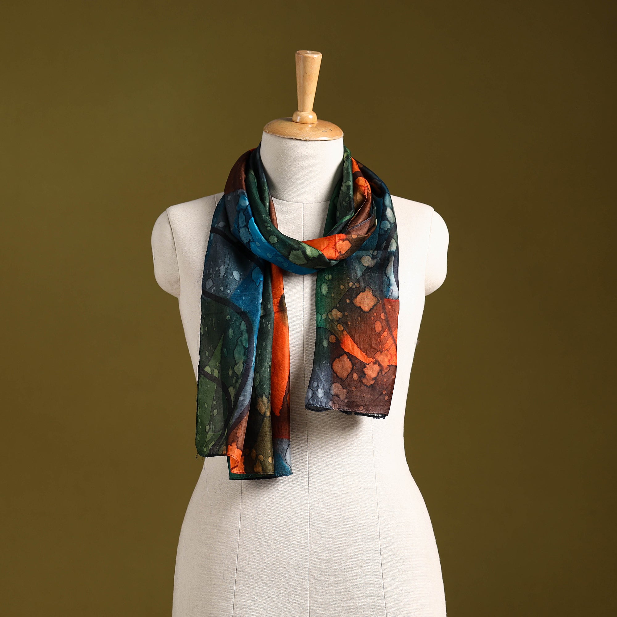 Multicolor - pure silk tie-dye stole 84 - handcrafted