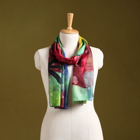 Multicolor - pure silk tie-dye stole 85 - handcrafted