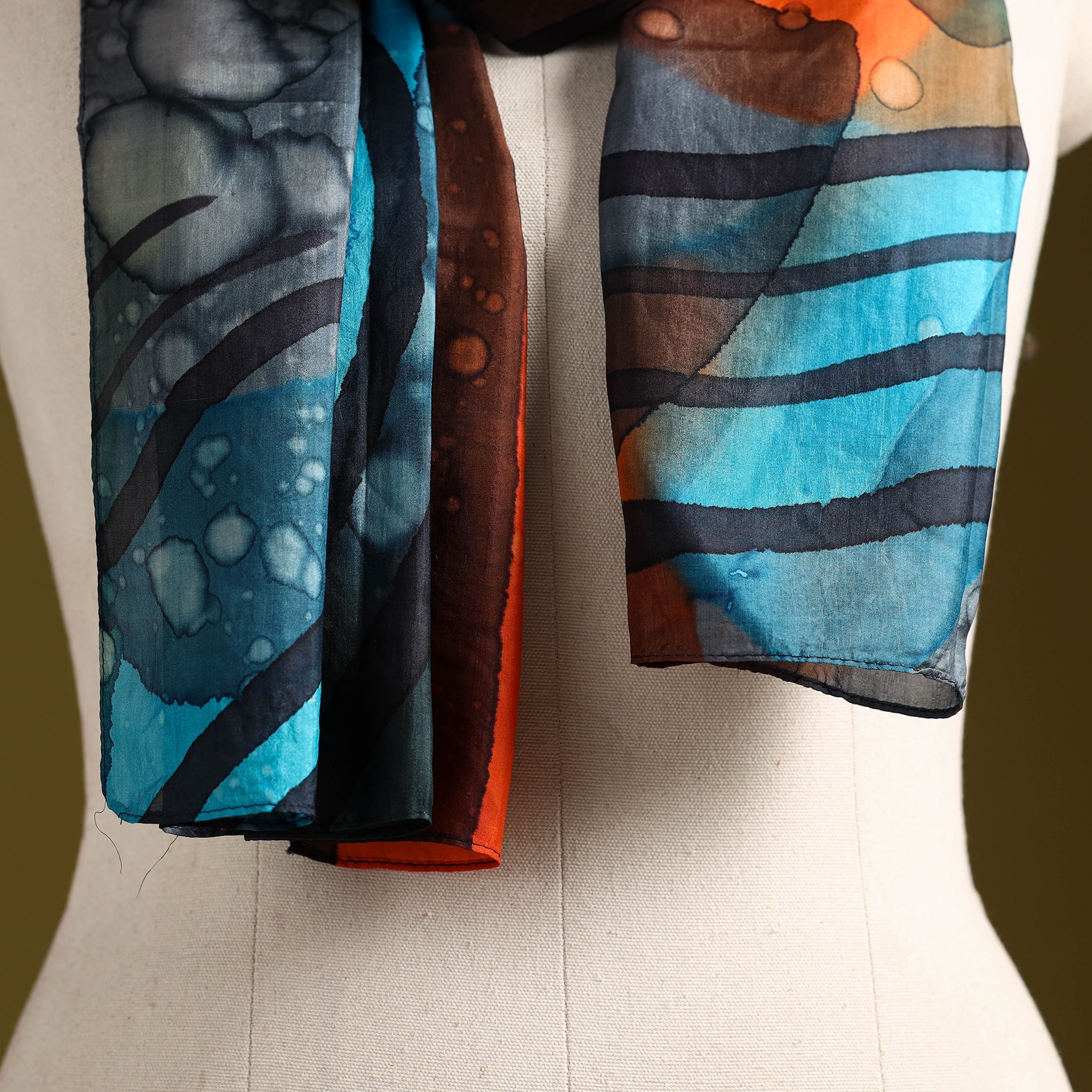 Multicolor - pure silk tie-dye stole 88 - handcrafted