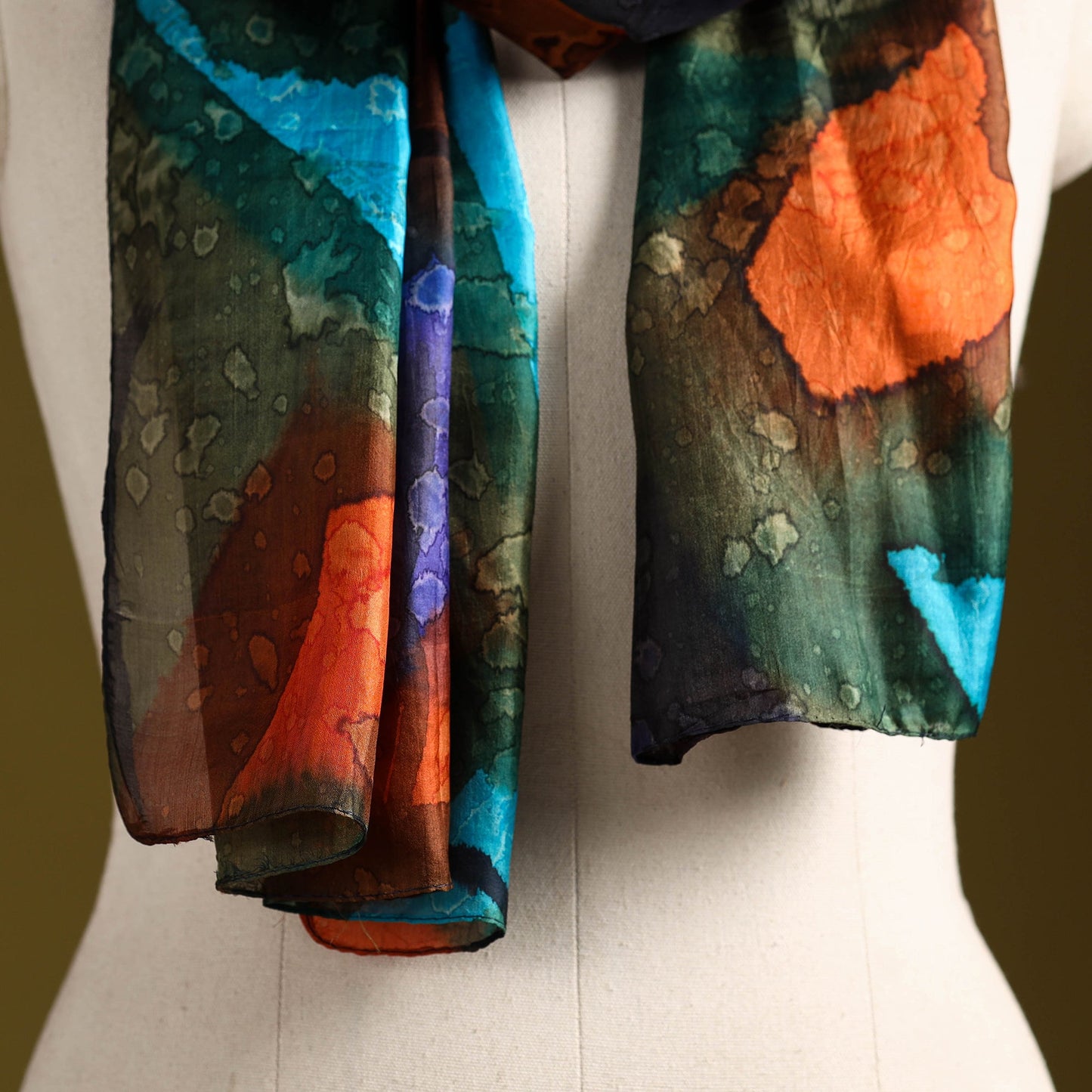 Multicolor - pure silk tie-dye stole 89 - handcrafted